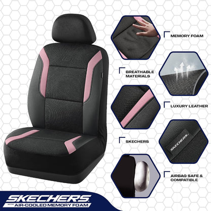 Skechers Memory Foam Seat Covers, Air Cool Mesh Thick Car Seat Covers, Car Seat Covers Front Seats Airbag Compatible, Universal Automotive Comfort for Most Cars, Vans, Trucks, SUV,Black