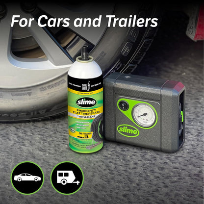 Slime 50107 Flat Tire Puncture Repair, Smart Spair, Emergency Kit For Car Tires, Includes Sealant And Tire Inflator Pump, Suitable For Cars And Other Highway Vehicles, 15 Min Fix