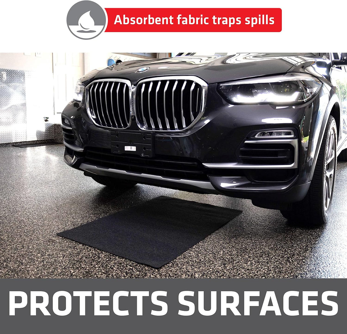 Drymate XL Oil Spill Mat (36" x 59"), Premium Absorbent Oil Pad, Reusable, Washable, Durable, Waterproof Backing Contains Liquids, Protects Garage Floor Surface (USA Made)