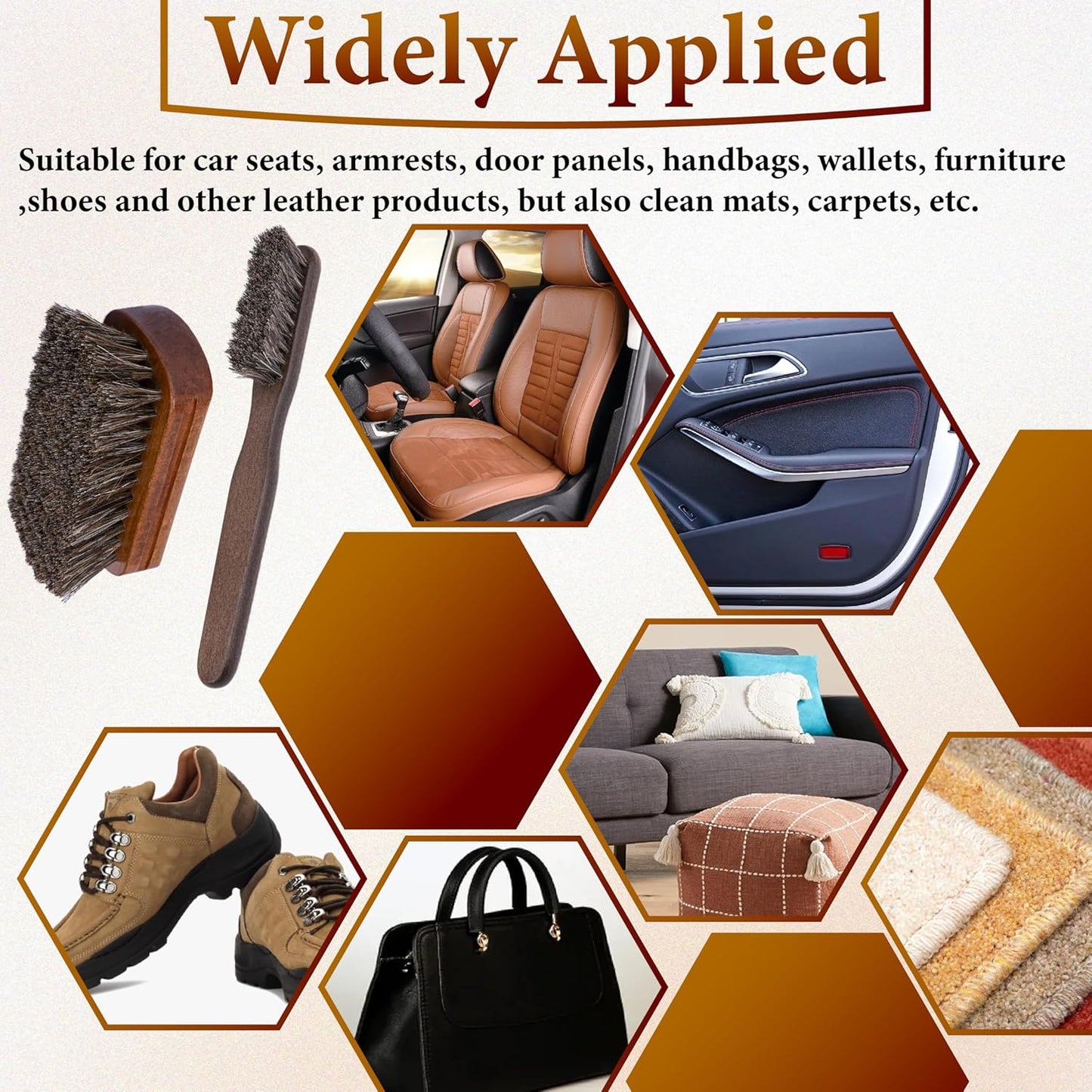 2 PCS Leather Brush Car Detailing, Horse Hair Brush, Car Cleaning Supplies, Car Interior Brush, Carpet Brush for Car Detailing, for Car Accessories Interior, Carpet, Upholstery, Furniture and Shoes