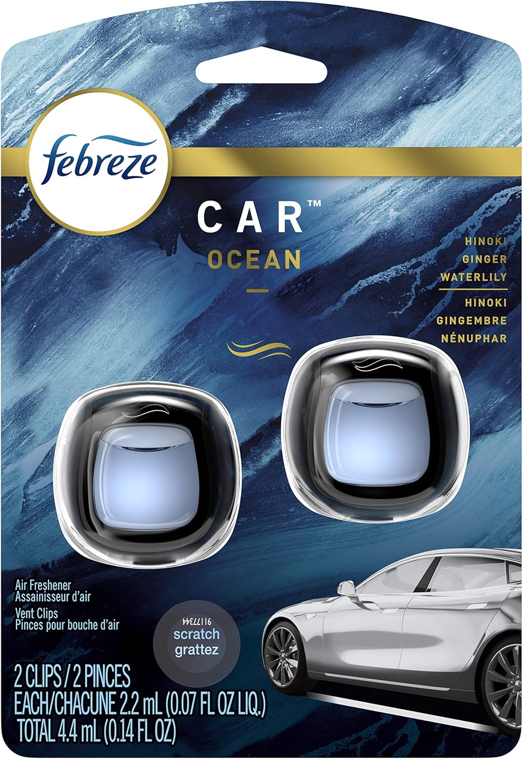 Febreze Car Air Freshener Vent Clip Platinum Ice Scent, .07 oz. Car Vent Clip, Pack of 4