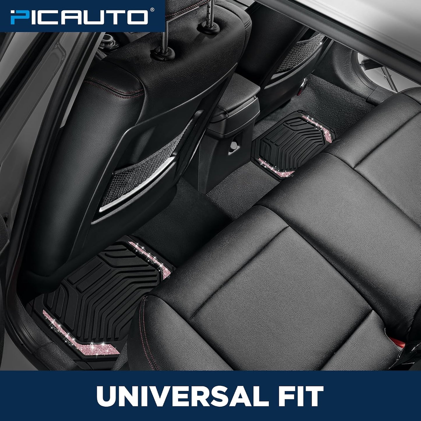 PIC AUTO Heavy Duty Rubber Floor Mats, Purple Aluminum Film Car Mats Set, Front and Rear Car Mats with Anti-Slip Backing, All Weather Protection, Trim-to-Fit for Automotive SUV, Sedan, Van