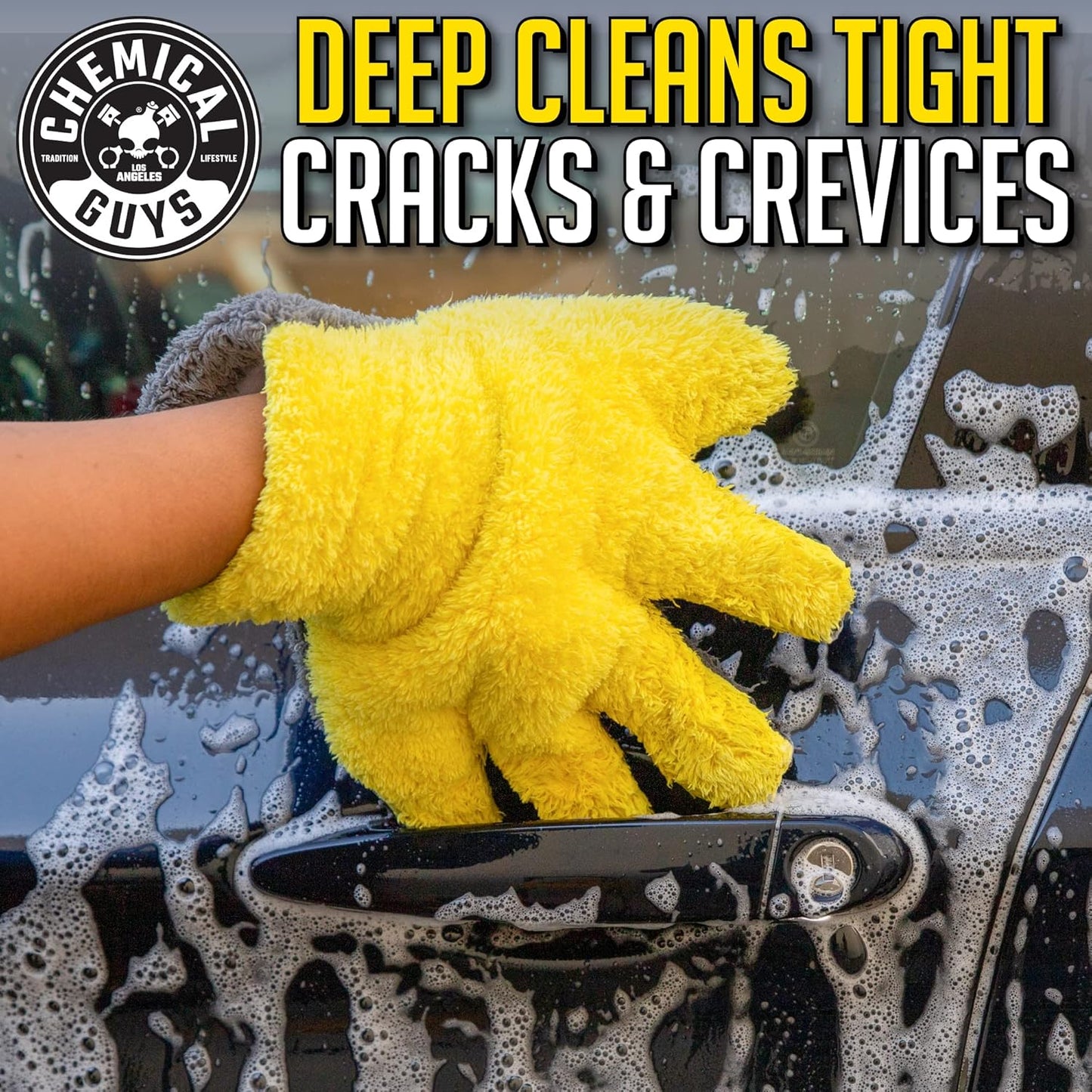 Chemical Guys MIC510 The Stranger Helpful Handy Car Wash Mitt - Yellow, Microfiber Towels for Detailing, Holds Tons of Soapy Suds, Flexible - Perfect for Car Cleaning