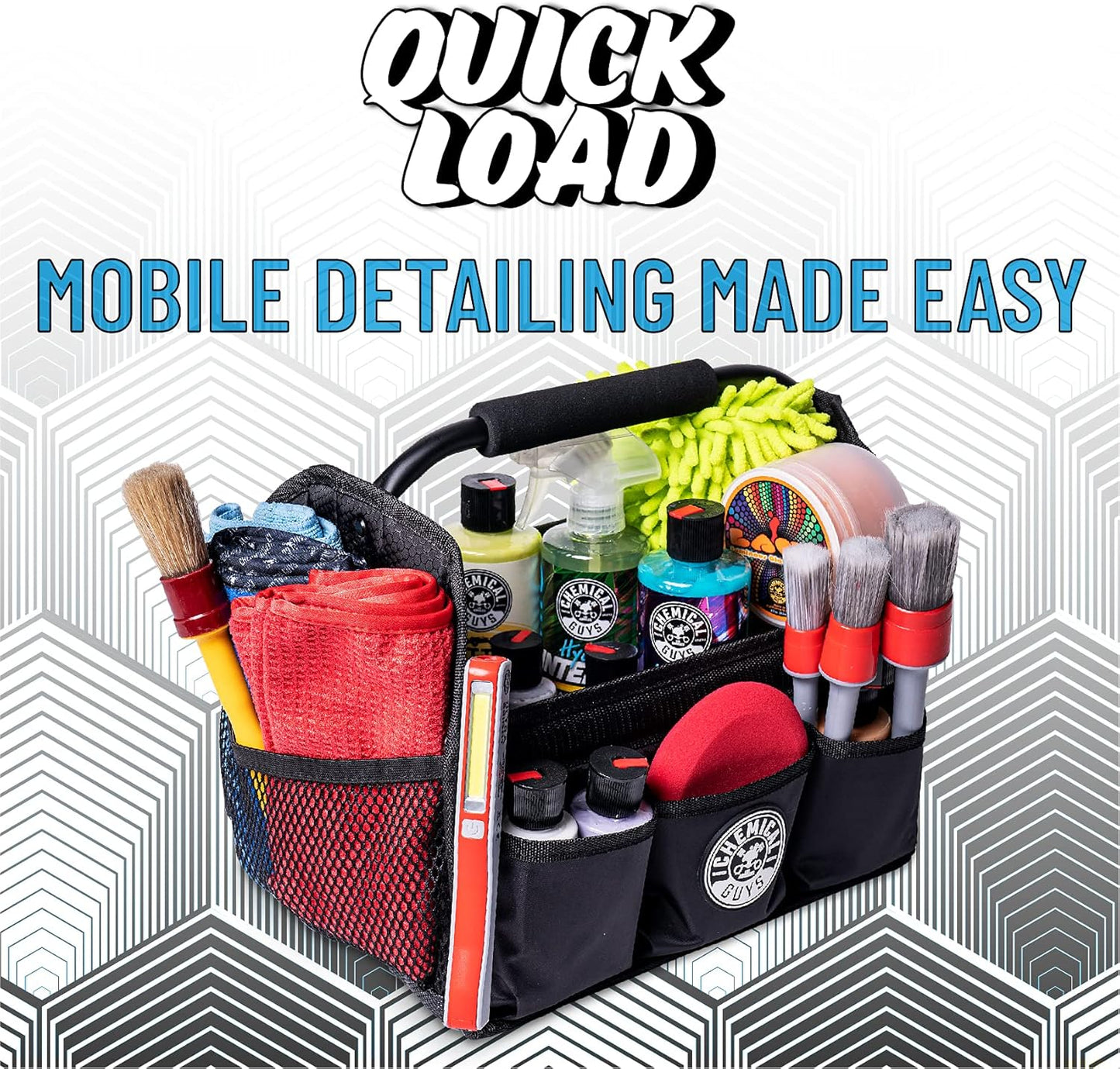 Chemical Guys Quick Load Collapsible Detailing Car Caddy Organizer & Storage – Portable Wash and Garage Organizer for Supplies, Tools and Accessories – Durable Black Design for Cars, Trucks & Home