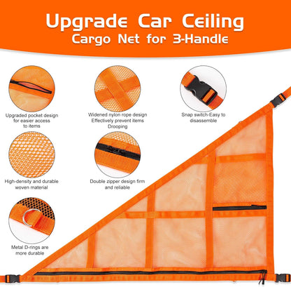 31.5"x21.6" car Ceiling Cargo net for 3-Handle & 4-Handle Vehicles, Double-Layer roof Storage Organizer, mesh car Storage for Road Trips, Camping, SUV, Jeep, 4runner, Ford, Chevy