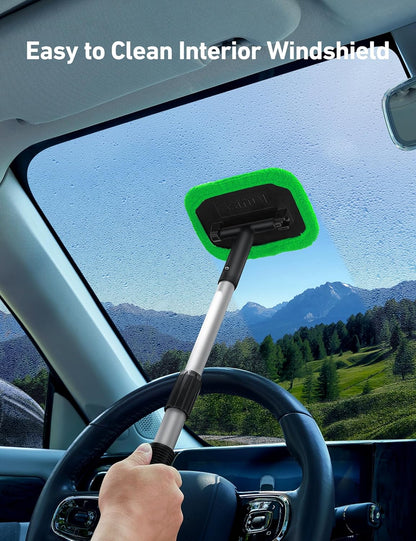 AstroAI Windshield Cleaner Tool, Microfiber Car Window Cleaner with 4 Reusable and Washable Microfiber Pads and Extendable Handle Auto Inside Glass Wiper Kit, Blue