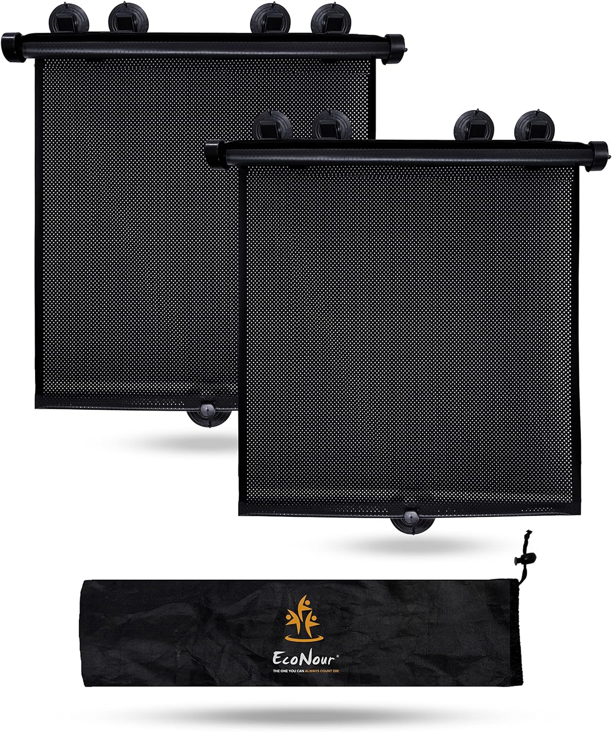 EcoNour Car Side Window Sun Shade (2 Pack) | Retractable Roller Sunshade for Kids | Baby Car Window Shades for UV and Sun Glare Protection | Baby Travel Accessories (15"x17")