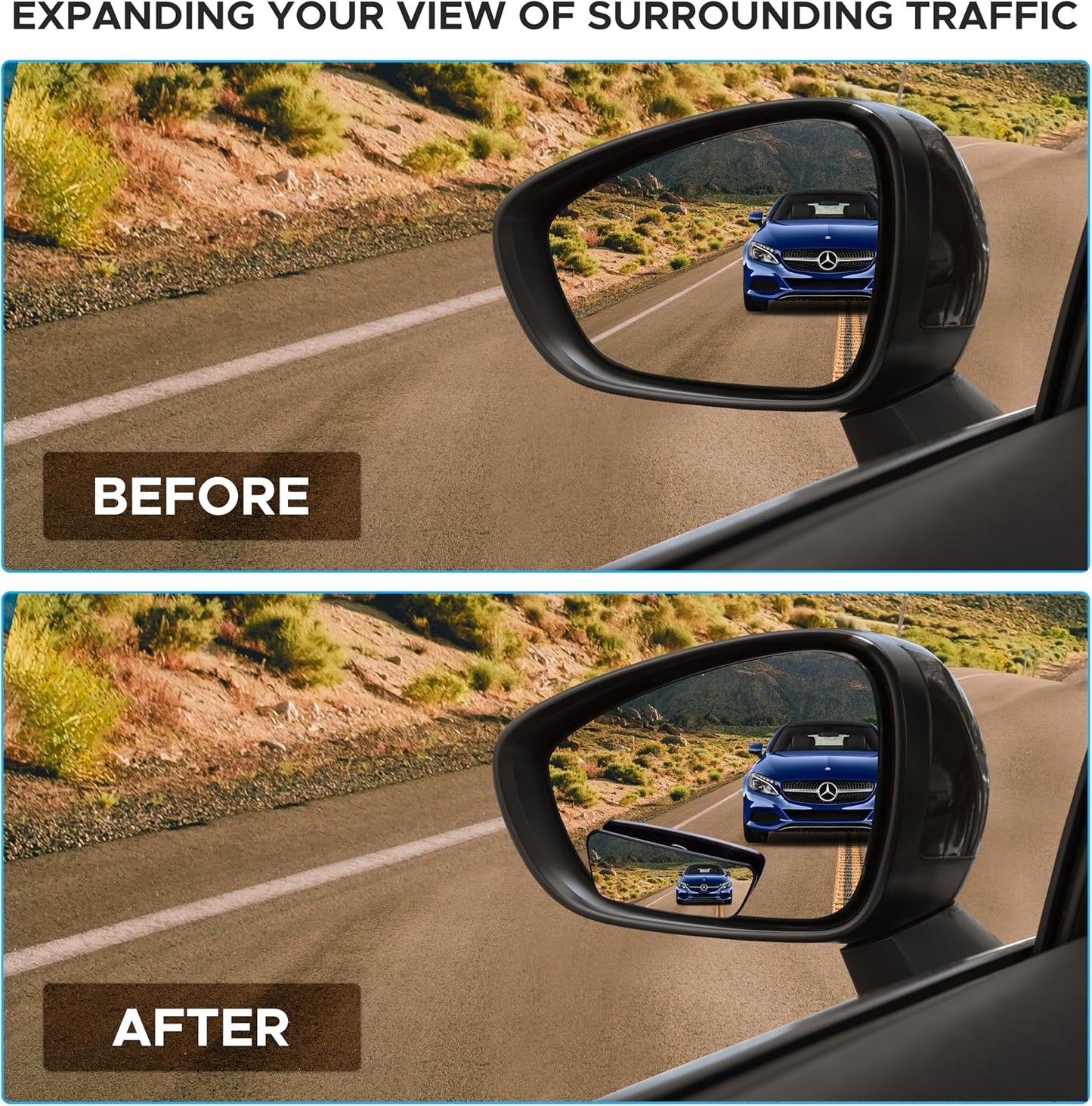 EcoNour Blind Spot Car Mirror (2 Pack) | Wide Angle for 3x Larger View | Universal Car Rear View Mirror with Rain Guard | Side Blind Spot with Adjustable Stick for Cars, SUVs, and Trucks