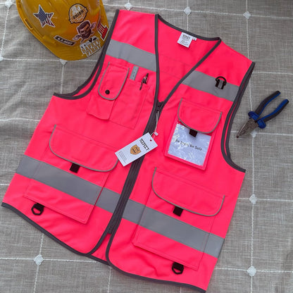 TCCFCCT Safety Vest for Men Women 9 Pockets High Visibility Vest for Safety, Reflective Work Vest with Reflective Strips, Meets ANSI/ISEA Standards, (Yellow, Large)