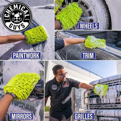 Chemical Guys Chenille Premium Scratch-Free Microfiber Wash Mitt for Car Washing - Lime Green, Ultra-Soft Car Wash Glove, Swirl-Free Finish, Safe for Trucks, SUVs, Motorcycles, and More