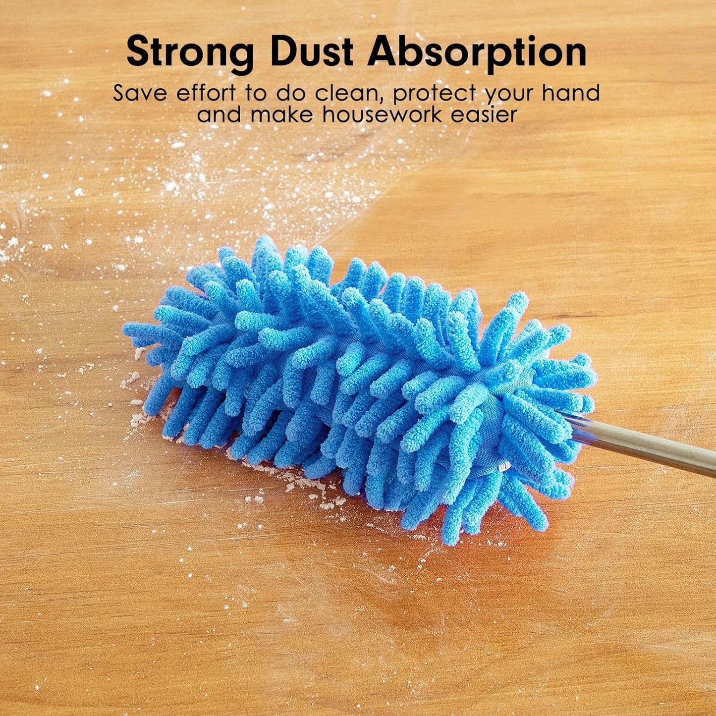 Microfiber Duster for Cleaning, Tukuos Hand Washable Dusters with 2pcs Replaceable Microfiber Head, Extendable Pole, Detachable Cleaning Supplies for Office, Car, Window, Furniture, Ceiling Fan