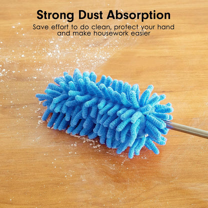 Microfiber Duster for Cleaning, Tukuos Hand Washable Dusters with 2pcs Replaceable Microfiber Head, Extendable Pole, Detachable Cleaning Supplies for Office, Car, Window, Furniture, Ceiling Fan