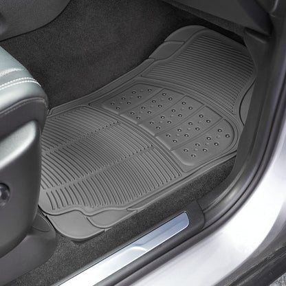 Amazon Basics Universal PVC Faux Rubber Car Floor Mats, Anti-Slip, All Weather Protection, Waterproof Flexible Trim to Fit for 95% Automotive SUV Sedans Trucks, Charcoal Pure Grey, Pack of 3