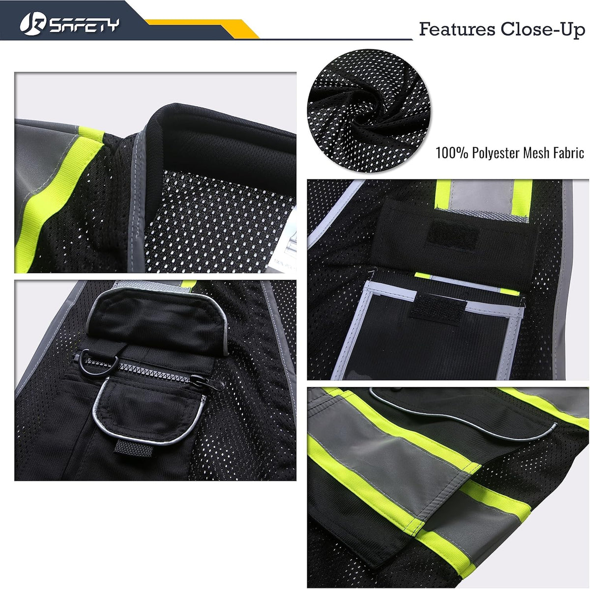 JKSafety 9 Pockets Class 2 High Visibility Zipper Front Safety Vest With Reflective Strips,Meets ANSI/ISEA Standard (Large, 150-Yellow) - Colors B