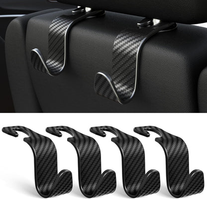 Amooca 4-Pack Car Headrest Hooks Vehicle Storage Organizer for Purses Handbags Groceries Backpack Coats –Holds 55lbs 360° Rotating Black