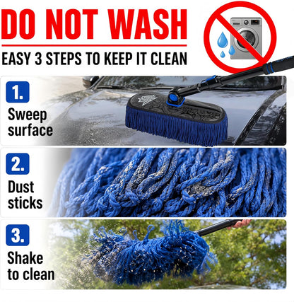 Flash Dog Car Duster Exterior & Interior Duster Aluminum Alloy Extendable Handle and Wax Cotton Strands Scratch-Free Cleaning for Cars, SUVs, RVs | Waterless Dust & Pollen Remover
