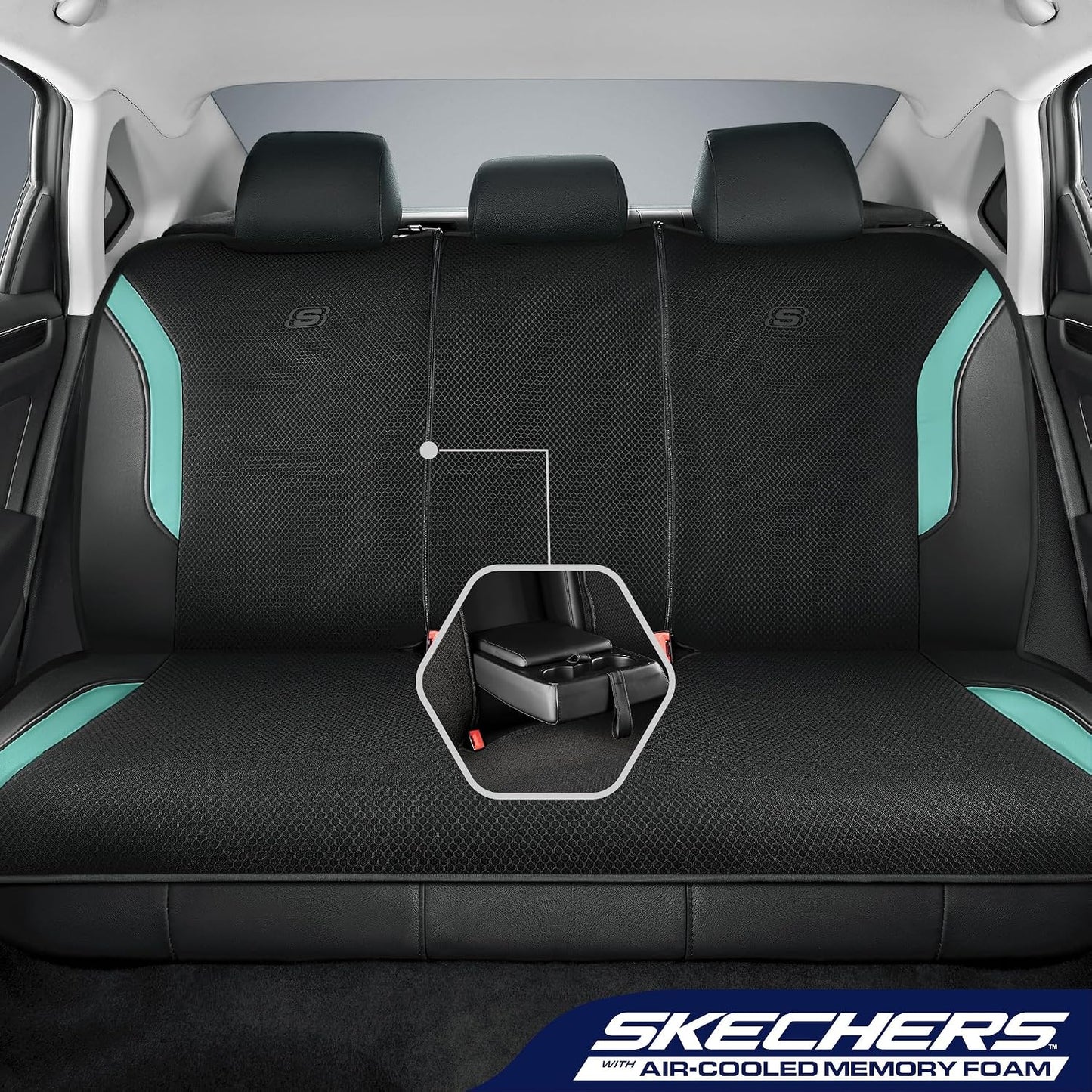 Skechers Memory Foam Seat Covers, Air Cool Mesh Thick Car Seat Covers, Car Seat Covers Front Seats Airbag Compatible, Universal Automotive Comfort for Most Cars, Vans, Trucks, SUV,Black