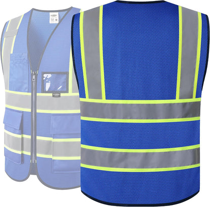 JKSafety Safety Vest for men women Hi Vis Reflective Vest with Pockets and Zipper High Visibility Meet ANSI Standard（BX320