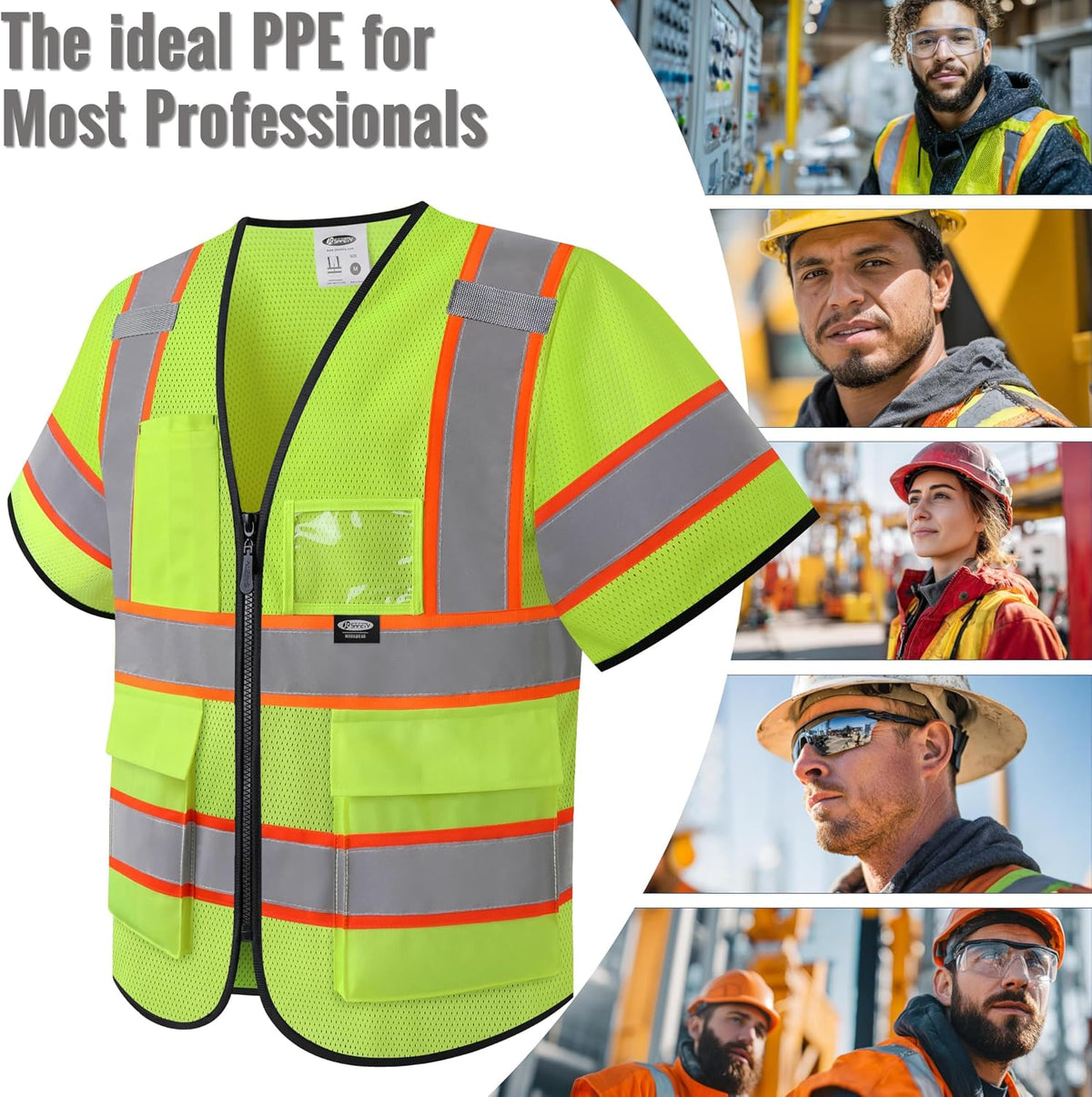 JKSafety Safety Vest for men women Hi Vis Reflective Vest with Pockets and Zipper High Visibility Meet ANSI Standard（BX320