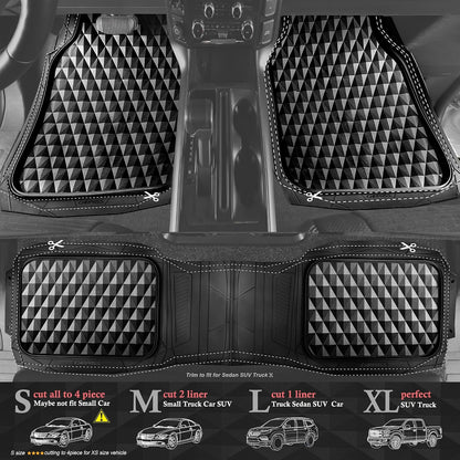 CAR PASS Heavy Duty Rubber Car Mats, Deep Dish All-Weather Floor Mat for Car Full Set Durable Anti-Slip 3D Rhombus Waterproof Trim to Fit Liner Universal Fit Automotive,Sedan,SUV,Truck, 3 Piece Black