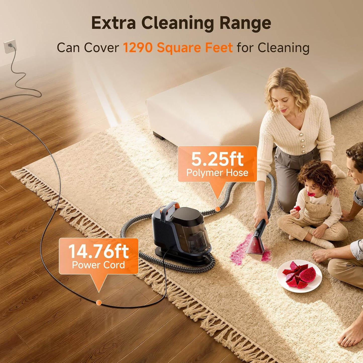 Uwant Carpet Cleaner Machine 18Kpa Powerful Suction, Portable Carpet Cleaner with Cleaning Tools&Self-cleaning Upholstery Cleaner for Cars,Sofa Set of 1