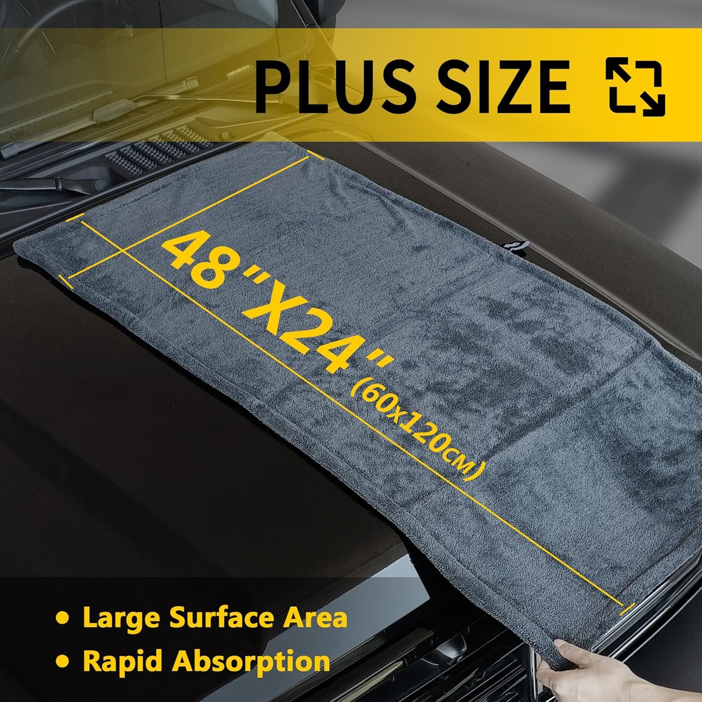 2 Pack Car Drying Towels (48”x24”),Extra Large Double-Twist Pile Drying Towels Car Detailing for Car Care Wash,Car Super Cleaning Supplies Accessories kit,Ultra Absorbency