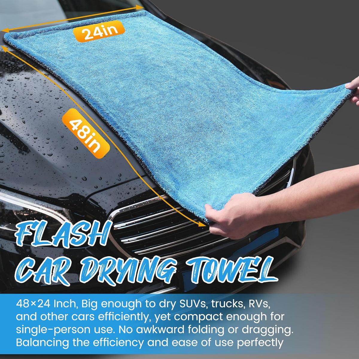 PUGPIU Microfiber Car Drying Towel Extra Large Super Absorbent 48"X24", 1400 GSM Flash Detail Car Wash Drying Towel Edgeless with Two Sided Soft Twisted-Loop, No Water Spots Streaks for Cars (Green)