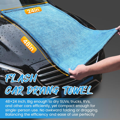 PUGPIU Microfiber Car Drying Towel Extra Large Super Absorbent 48"X24", 1400 GSM Flash Detail Car Wash Drying Towel Edgeless with Two Sided Soft Twisted-Loop, No Water Spots Streaks for Cars (Green)