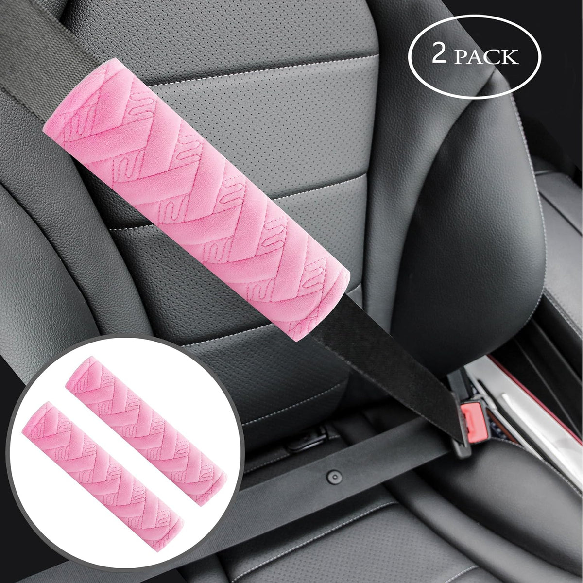 Amooca 2-Pack Soft Seat Belt Covers Universal Car Shoulder Pad Cushions with Braid Pattern for Comfortable Driving & Bag Strap Protection Red