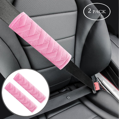 Amooca 2-Pack Soft Seat Belt Covers Universal Car Shoulder Pad Cushions with Braid Pattern for Comfortable Driving & Bag Strap Protection Red