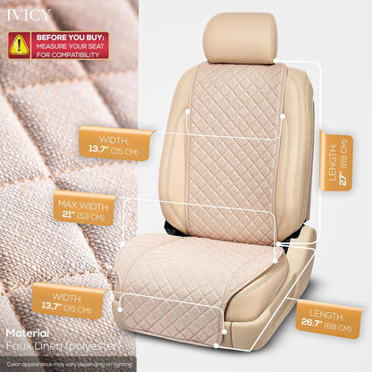 IVICY Faux Linen Front Car Seat Cover – Non-Slip Bucket Seat Protector for Most Cars, SUVs, Vans & Trucks – 1 Seat Cover, Machine Washable, Side-Airbag Friendly, Light Beige