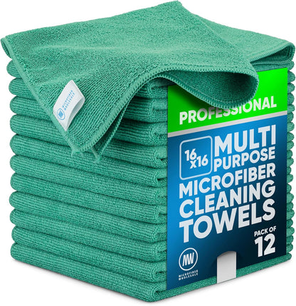 Microfiber Wholesale MW Pro 16x16 Auto Detailing Towels - Plush Car Drying Cloths for Wax Removal, Interiors & Body Shops - Scratch Free (Black, 12-Pack)