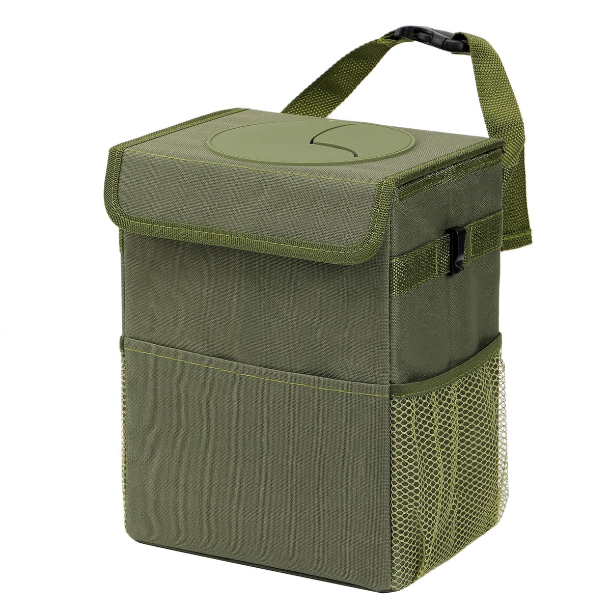 AOKJOY Car Garbage can with lid Leak Proof Vehicle Trash Can 3 Storage Pockets Hanging Waterproof car Trash Bag for SUV Beige
