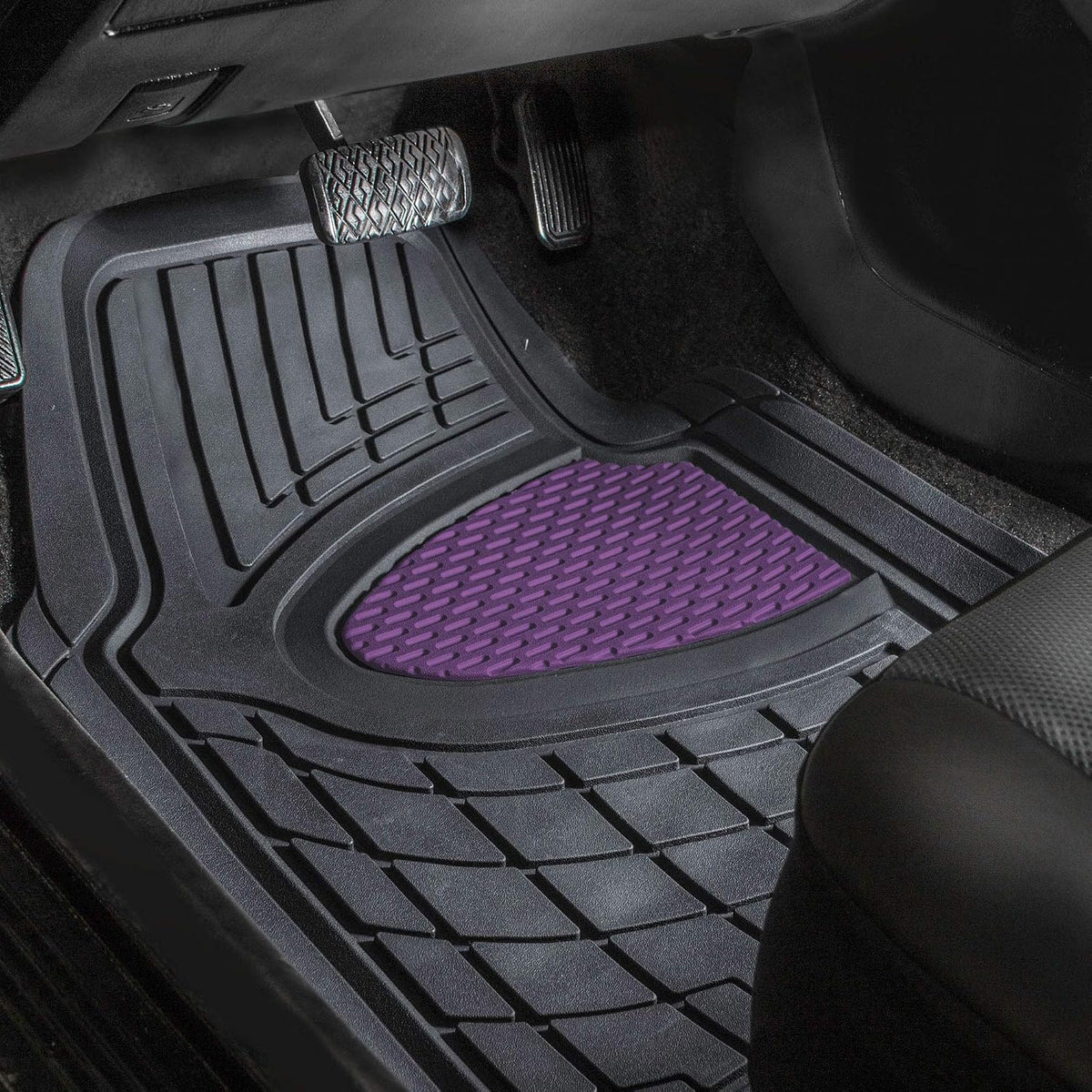 FH Group Automotive Floor Mats - Heavy-Duty Rubber Floor Mats for Cars, Universal Fit Full Set, Climaproof & Trimmable Floor Mats for Most Sedan, SUV, Truck, Black