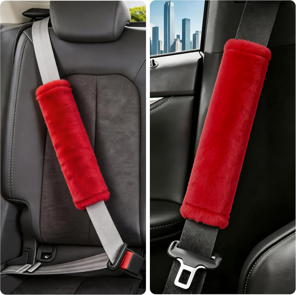Amooca Soft Faux Fur Universal Fit Seatbelt Cover Car Truck SUV Airplane Seat Belt Shoulder Pad for Carmera Backpack Straps Neck Cushion Protector 2 Pack 10.5in Dark Gray