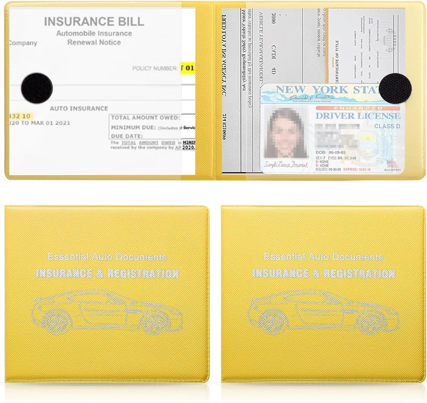 UYYE Car Registration and Insurance Card Holder, Vehicle Glove Box Car Organizer, Interior Car Accessories for Documents, Cards, License - 2 Pack