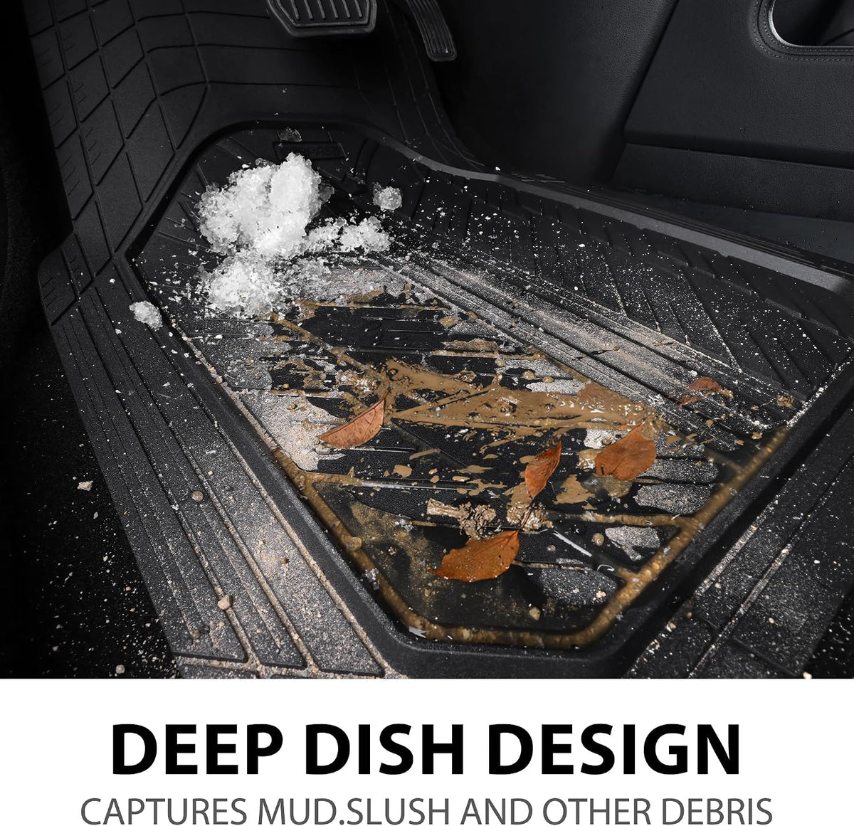 CAR PASS Heavy Rubber Car Floor Mats, Deep Waterproof Car Mats All Weather, Universal Trim-to Fit Automotive Floor Mats for Car SUV Truck Van, Durable Floor Liners Solid Black