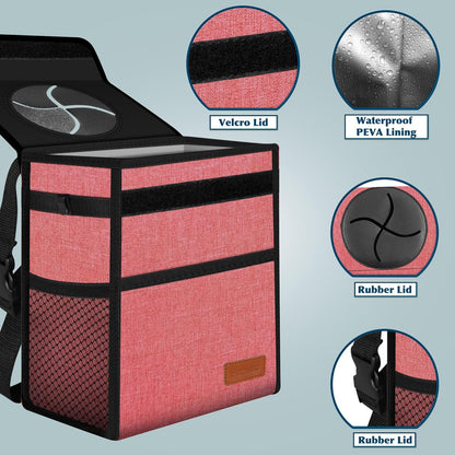 Femuar Leak Proof Car Trash Can with Lid - Waterproof Automotive Garbage Bin for SUVs, Collapsible and Portable Car Trash Bag, Black