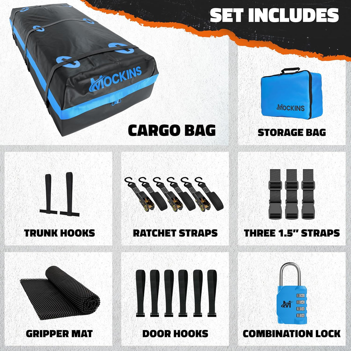Mockins 35 Cu Ft XL All-Weather Car Rooftop Cargo Carrier Bag 80"x40"x19" | Vehicle Soft-Shell Carriers for Vehicles With or Without Roof Racks | Secure Luggage Bag for Car Roof Storage & Accessories