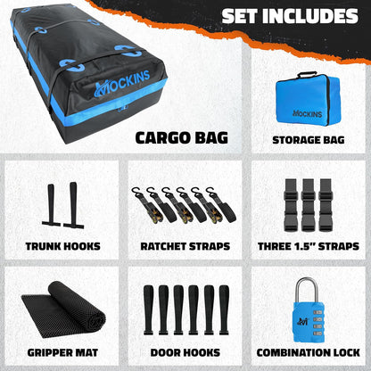 Mockins 35 Cu Ft XL All-Weather Car Rooftop Cargo Carrier Bag 80"x40"x19" | Vehicle Soft-Shell Carriers for Vehicles With or Without Roof Racks | Secure Luggage Bag for Car Roof Storage & Accessories