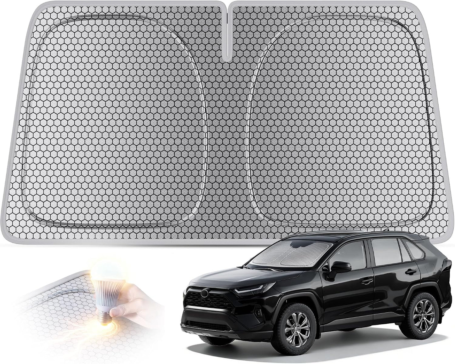 helloleiboo Graphene Car Windshield Sun Shade Car Sun Shade for Windshield with Heat Absorption Coating Foldable Design with UV Protection to Keep Your Car Interior Cooler Silver (X-Large-61 × 34 in)
