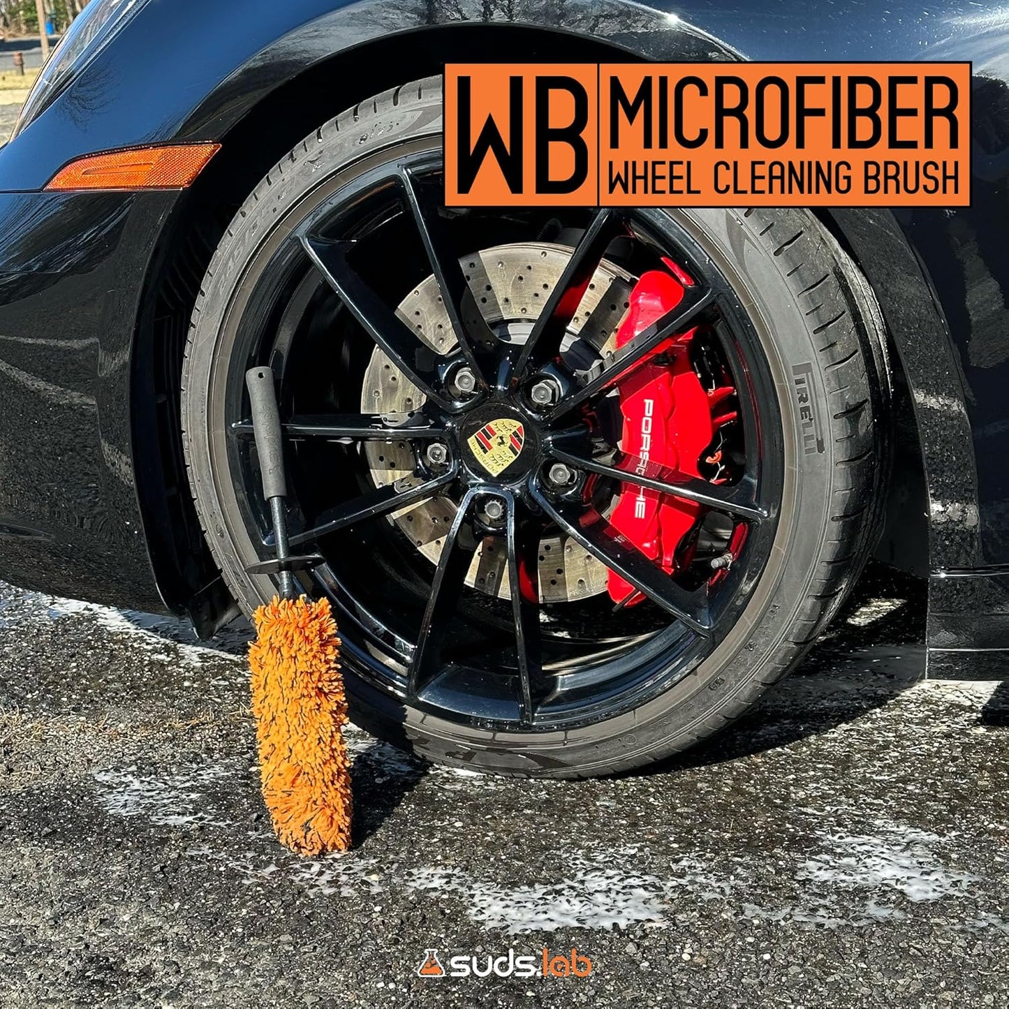 Suds Lab WB Premium Microfiber Cleaning Wheel Brush for All Vehicle Types – 18.1" Ultra-Soft & Scratch-Free Reusable Rim, Wheel, and Tire Brush with Ergonomic Handle