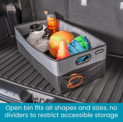 High Road CargoCube Car Storage Bin - Leakproof Car Trunk Storage Organizer with Metal Handles and Front Mesh Pocket (Square)
