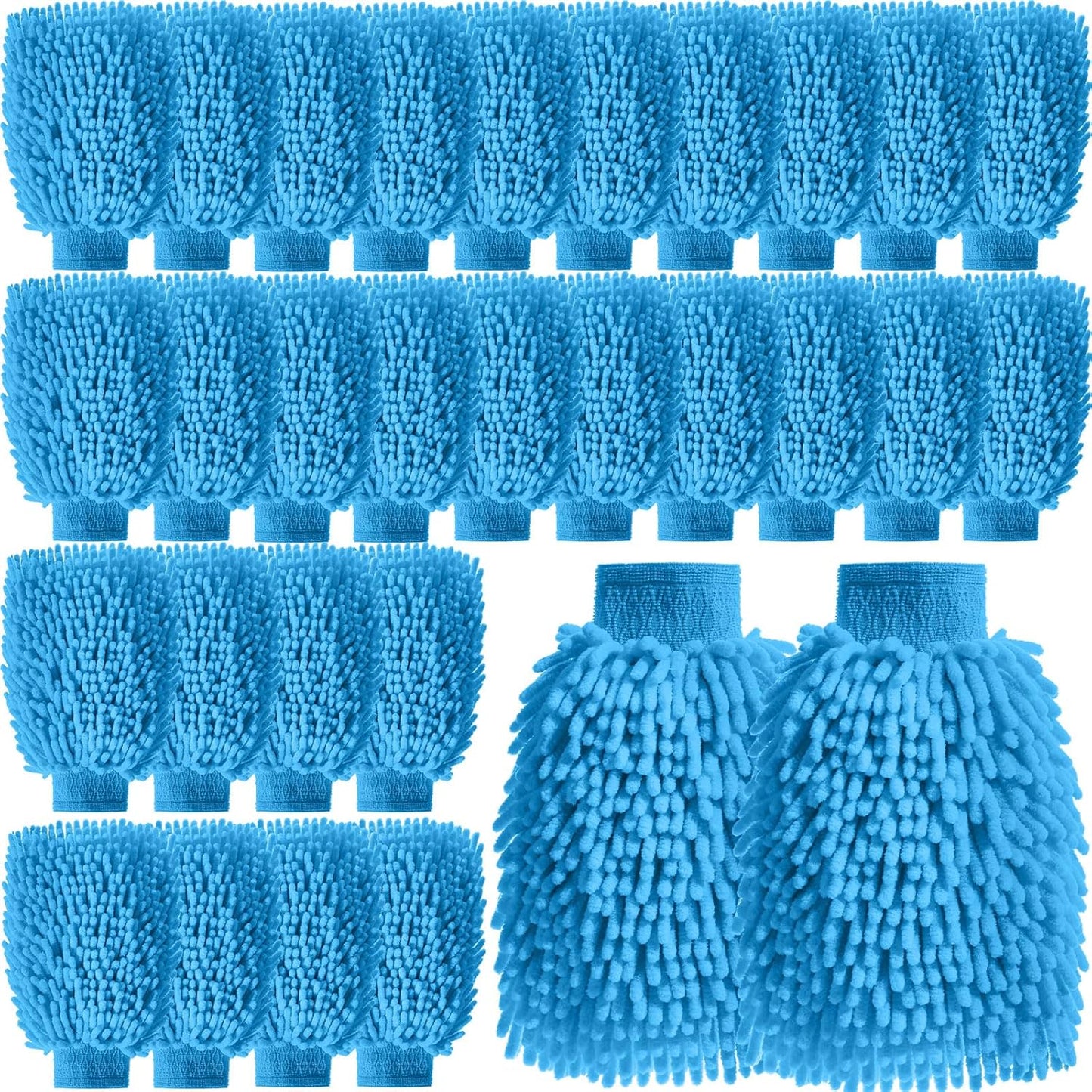 24 Pack Car Wash Mitt Bulk Microfiber, 10'' x 8'' Chenille Car Wash Mitt Gloves, Scratch Free Double Sided No Lint No Marks for Truck SUV and All Vehicle Surfaces (Blue)