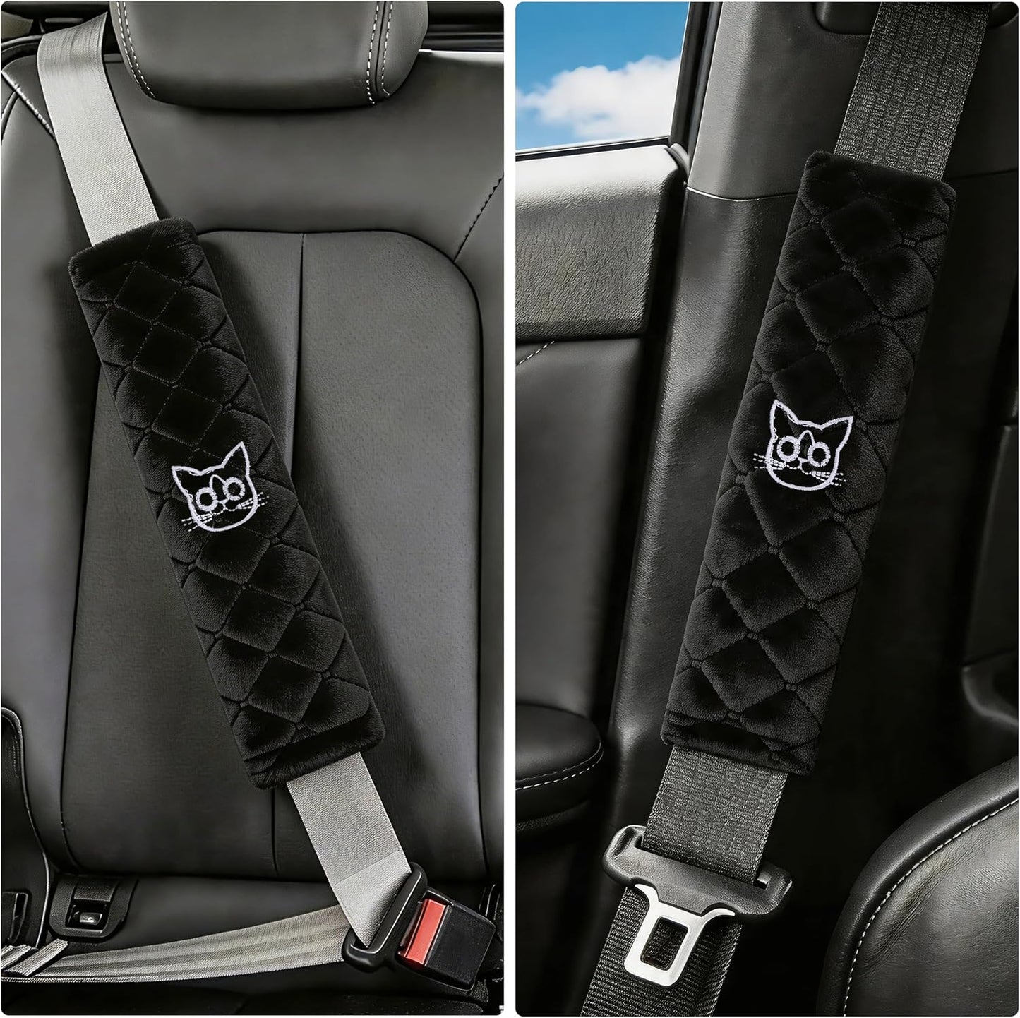 Amooca Soft Auto Seat Belt Cover Seatbelt Shoulder Pad 2 PCS for a More Comfortable Driving Compatible with All Cars and Backpack Black