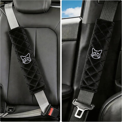 Amooca Soft Auto Seat Belt Cover Seatbelt Shoulder Pad 2 PCS for a More Comfortable Driving Compatible with All Cars and Backpack Black