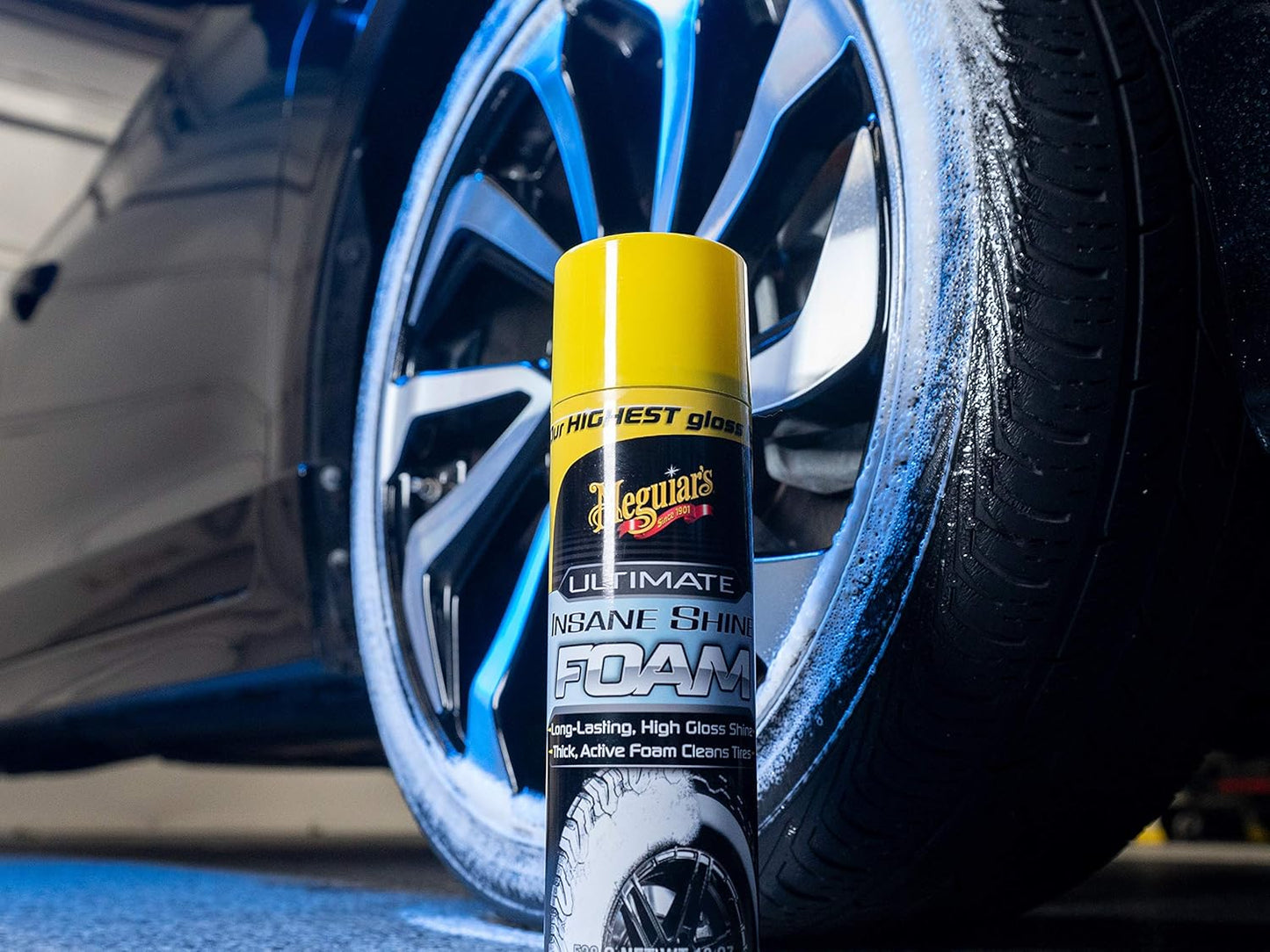 Meguiar's Ultimate Insane Shine Foam, Long-Lasting Tire Shine for an Extreme Shine and Gloss, Rich, Dark and Consistent Finish, No Wiping or Rinsing Required, 19 Oz