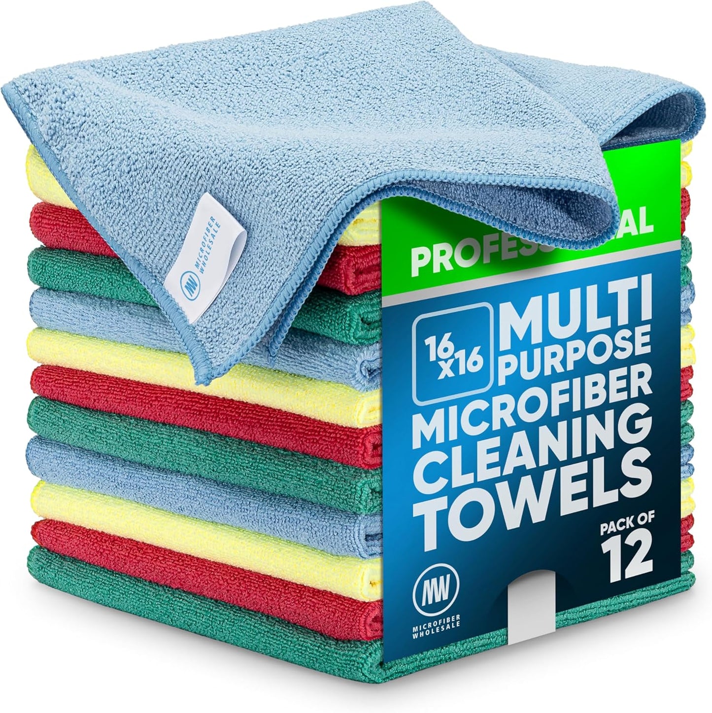 Microfiber Wholesale MW Pro 16x16 Auto Detailing Towels - Plush Car Drying Cloths for Wax Removal, Interiors & Body Shops - Scratch Free (Black, 12-Pack)