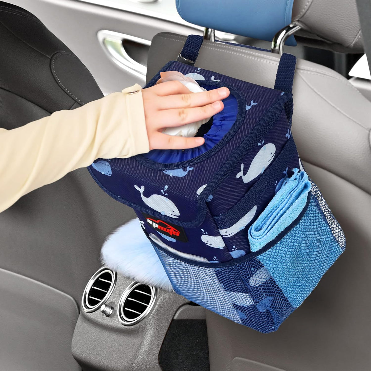 EPAuto Waterproof Car Trash Can with Lid and Storage Pockets, 2.5 Gallon, Black