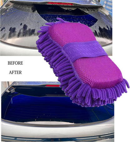 Microfiber Car Wash Sponge-Non-Scratch Wash Mitt-Two Sided Chenille Microfiber Washing Sponge-Mitt for Cars, Trucks, SUVs, Boats(2 Pack Green)